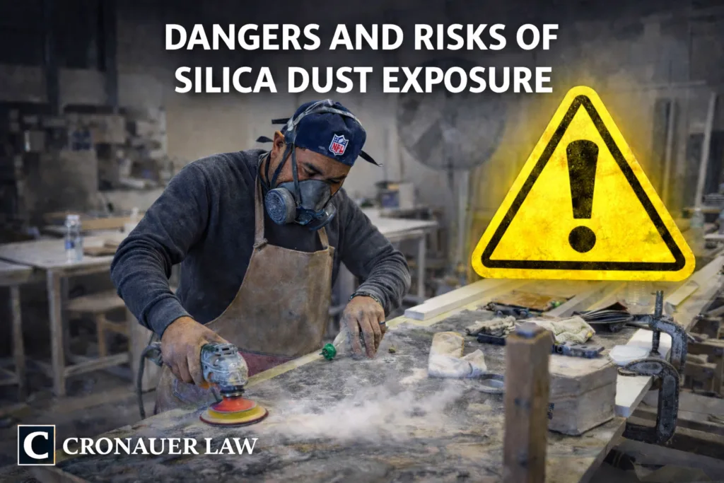 Countertop worker exposed to silica dust while cutting engineered stone